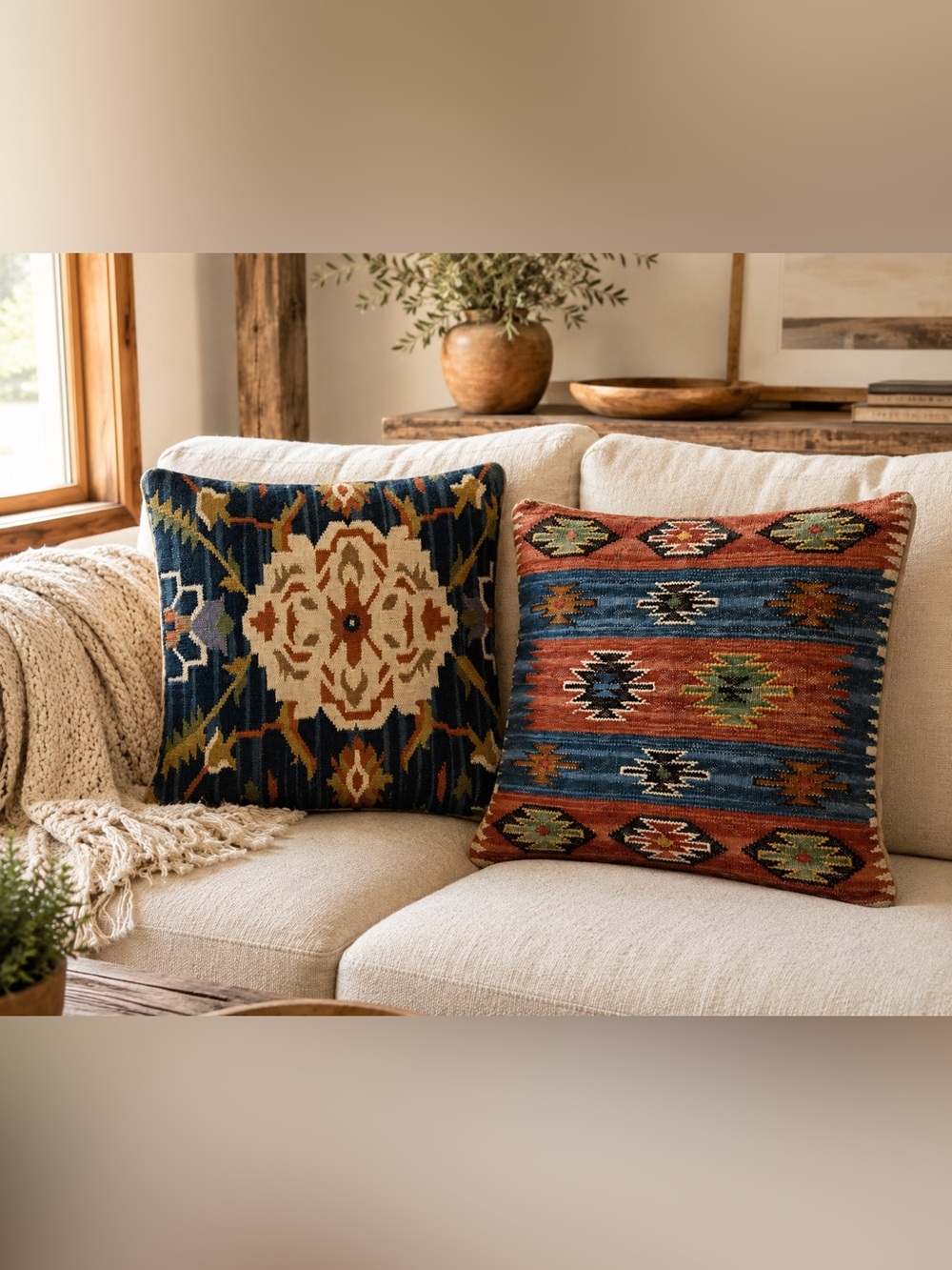Set of 2 18x18 Wool Southwestern Pillow Covers